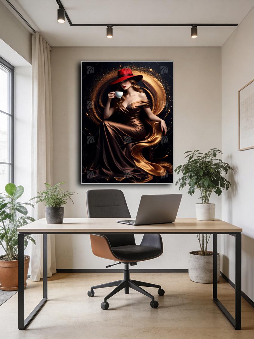 Crimson Elegance Black & Gold Wandbild – Detailansicht