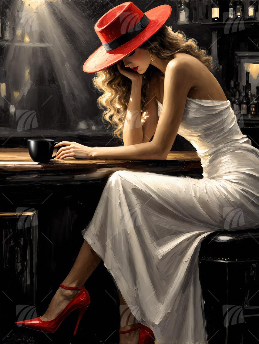 Red Elegance Mystische Weiblichkeit Wandbild auf Aluminium Dibond Spanntuch