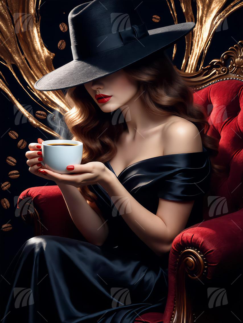 Midnight Elegance Black & Gold Wandbild auf Aluminium Dibond Spanntuch