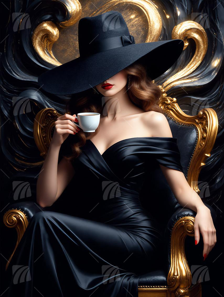 Mystic Elegance Black & Gold Wandbild auf Aluminium Dibond Spanntuch