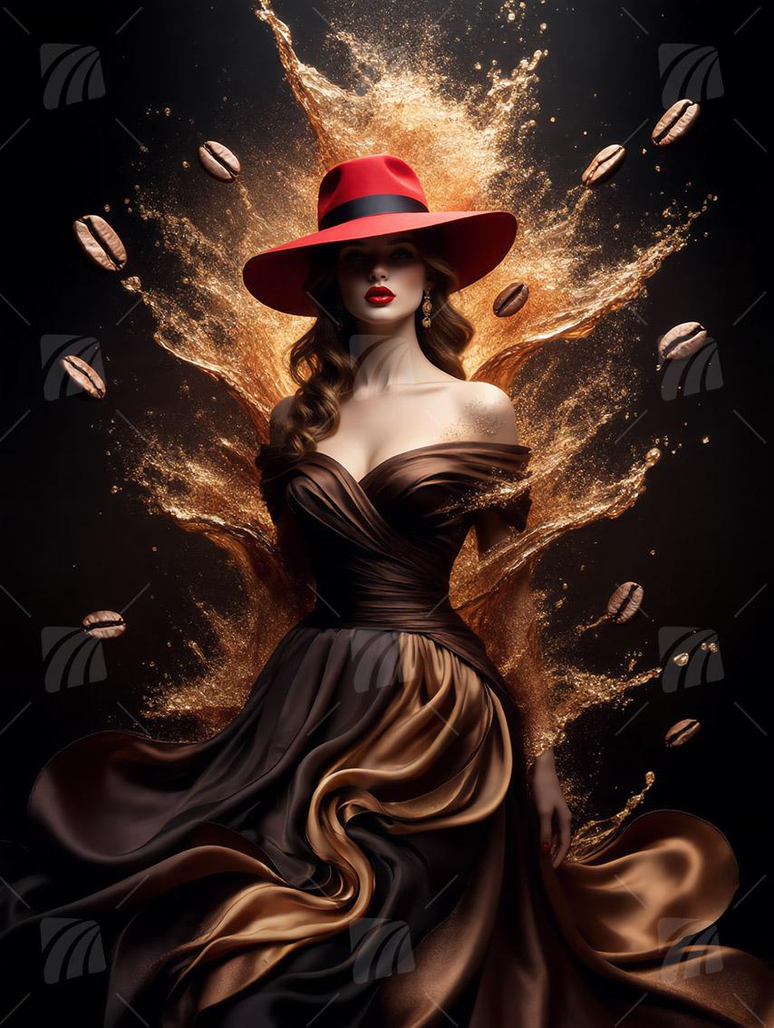 Café Elegance Black & Gold Wandbild auf Aluminium Dibond Spanntuch