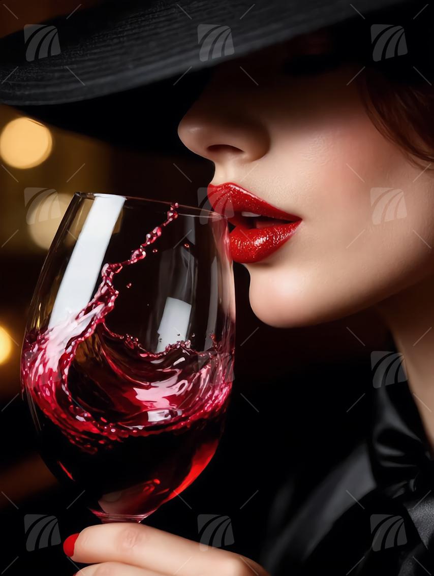 Crimson Allure Mystische Weiblichkeit Wandbild auf Aluminium Dibond Spanntuch