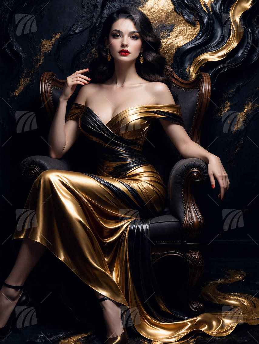  Elegance Black & Gold Wandbild auf Aluminium Dibond Spanntuch