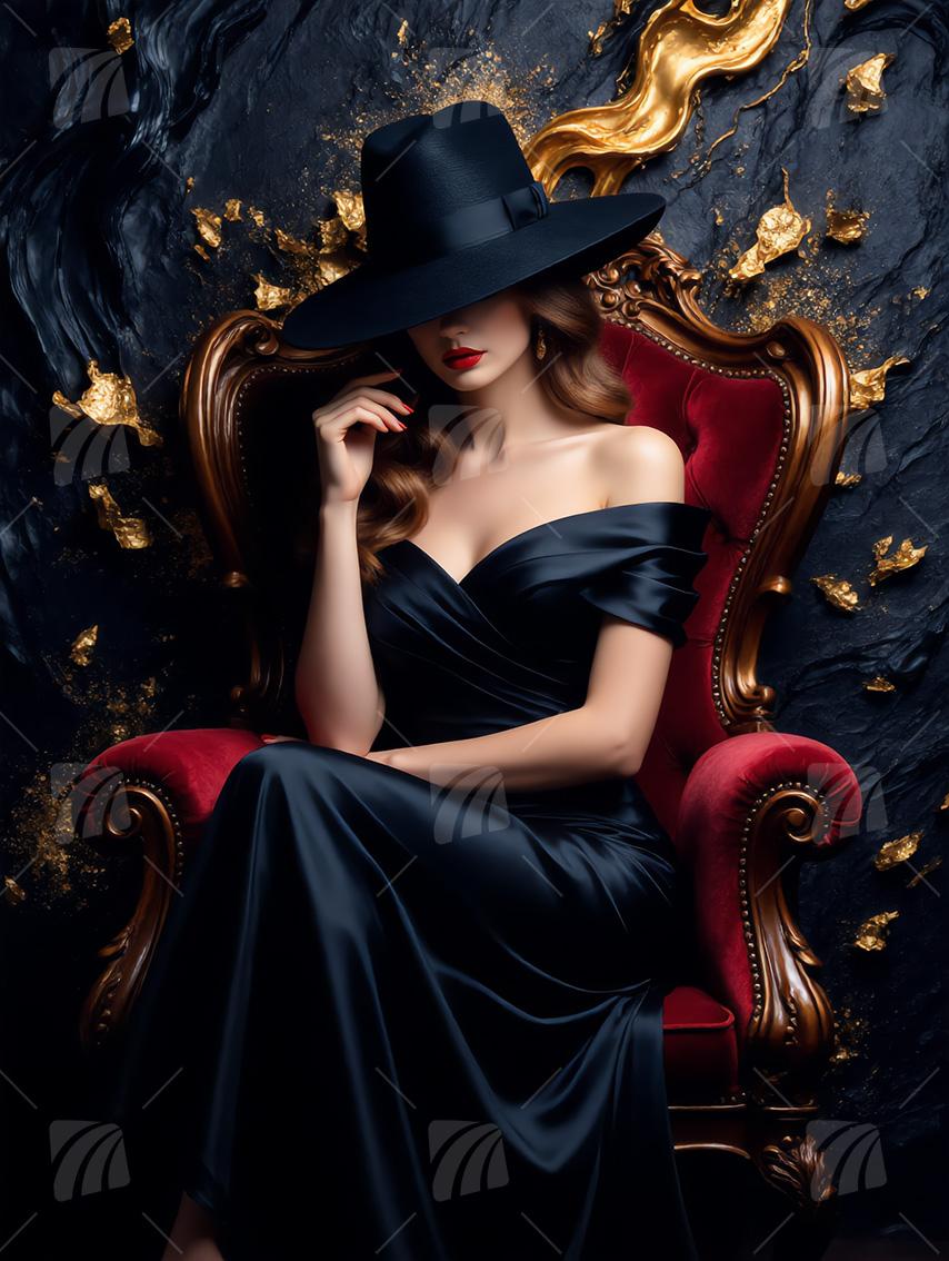 Elegance Noir Black & Gold Wandbild auf Aluminium Dibond Spanntuch