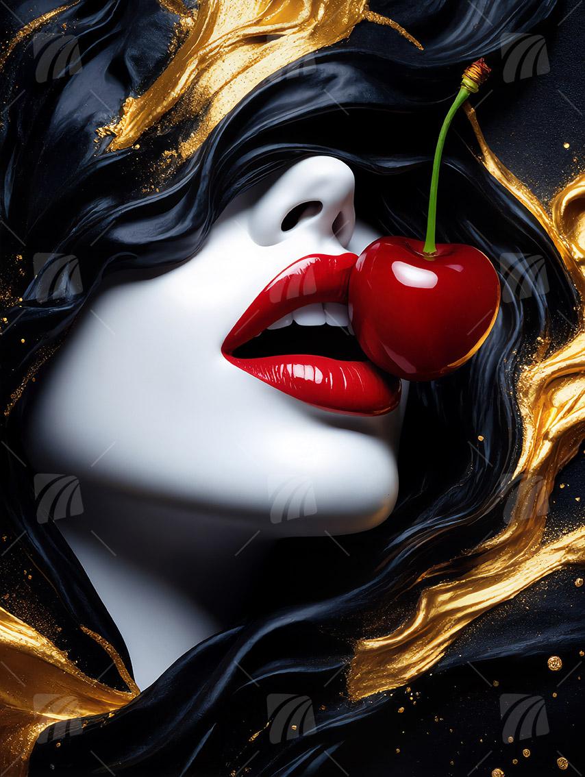  Geheimnisvolle Frau Black & Gold Wandbild auf Aluminium Dibond Spanntuch