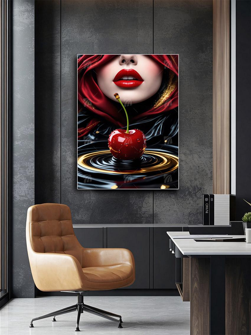 Rote Lippen Black & Gold Wandbild – Detailansicht