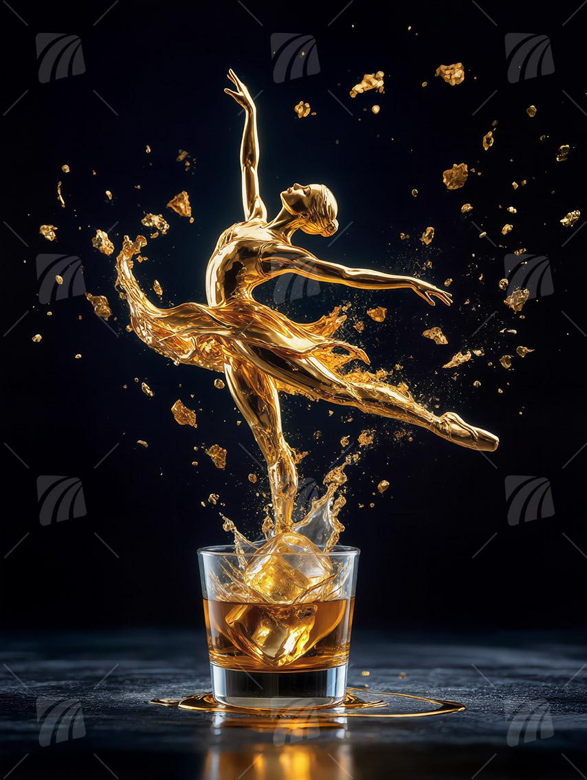 Golden Dance Black & Gold Wandbild auf Aluminium Dibond Spanntuch