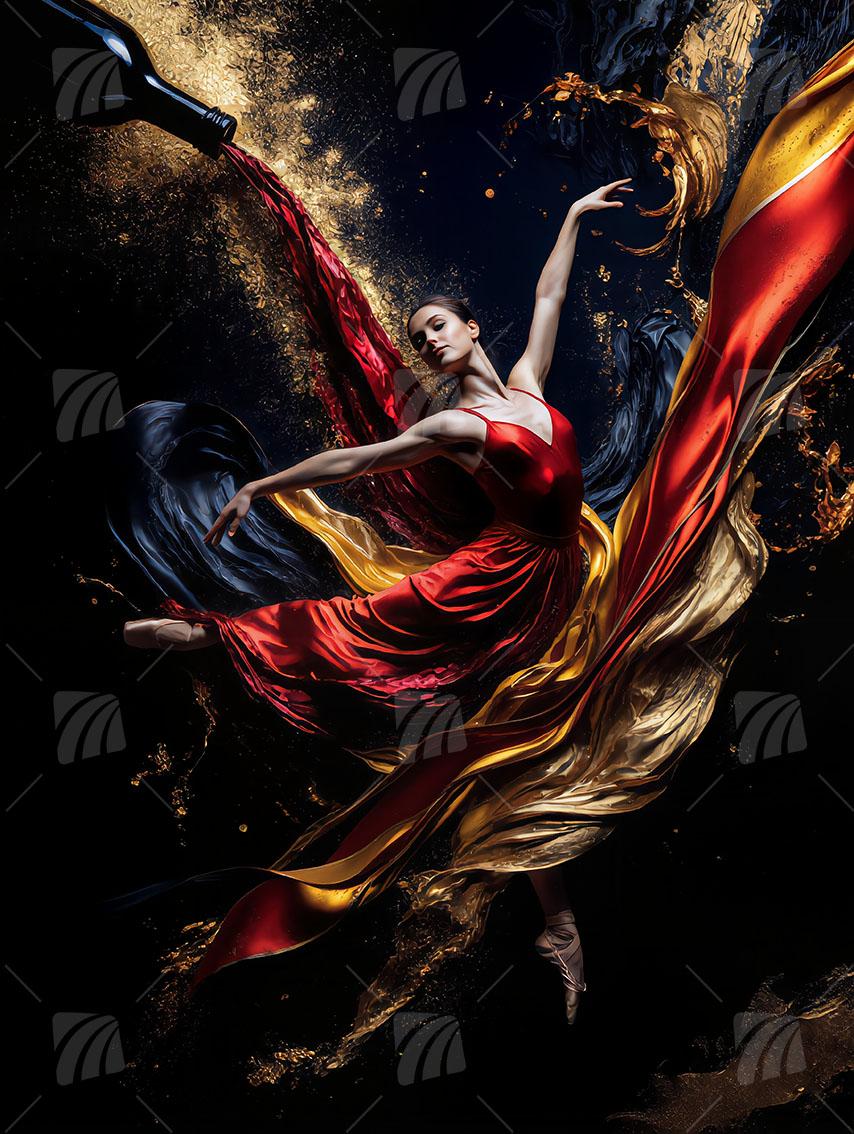 Tänzerin Black & Gold Wandbild auf Aluminium Dibond Spanntuch