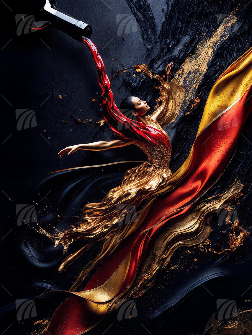 Liquid Elegance Black & Gold Wandbild auf Aluminium Dibond Spanntuch