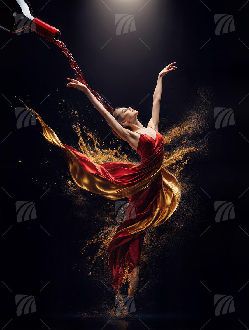 Roten Kleid Black & Gold Wandbild auf Aluminium Dibond Spanntuch