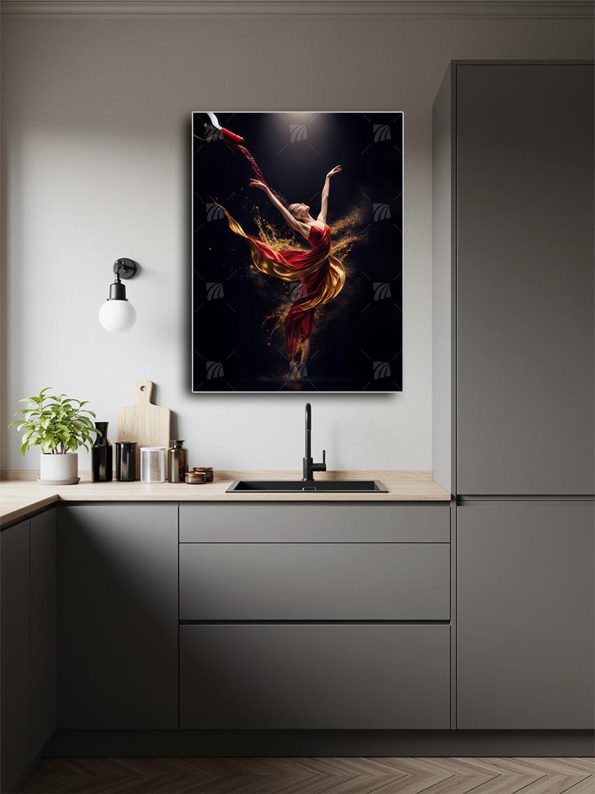 Roten Kleid Black & Gold Wandbild – Detailansicht