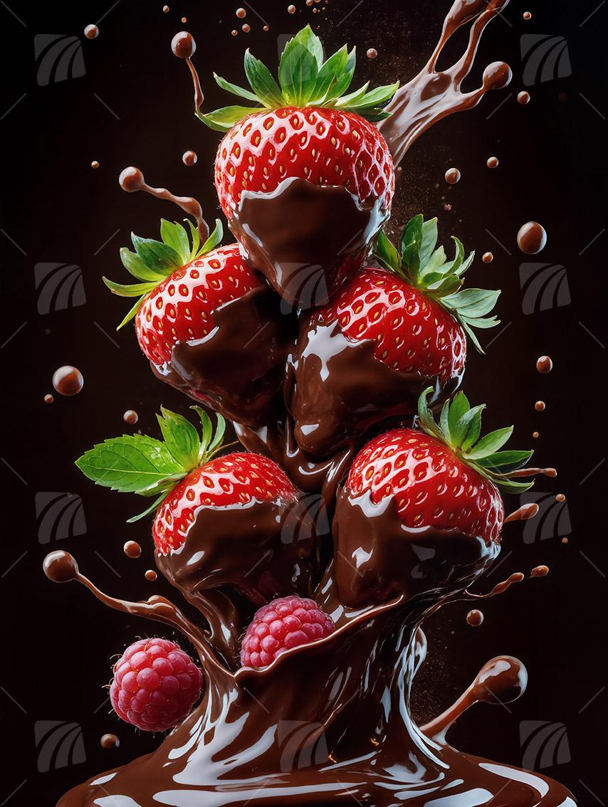 Choco Berry Delight kitchen Wandbild auf Aluminium Dibond Spanntuch