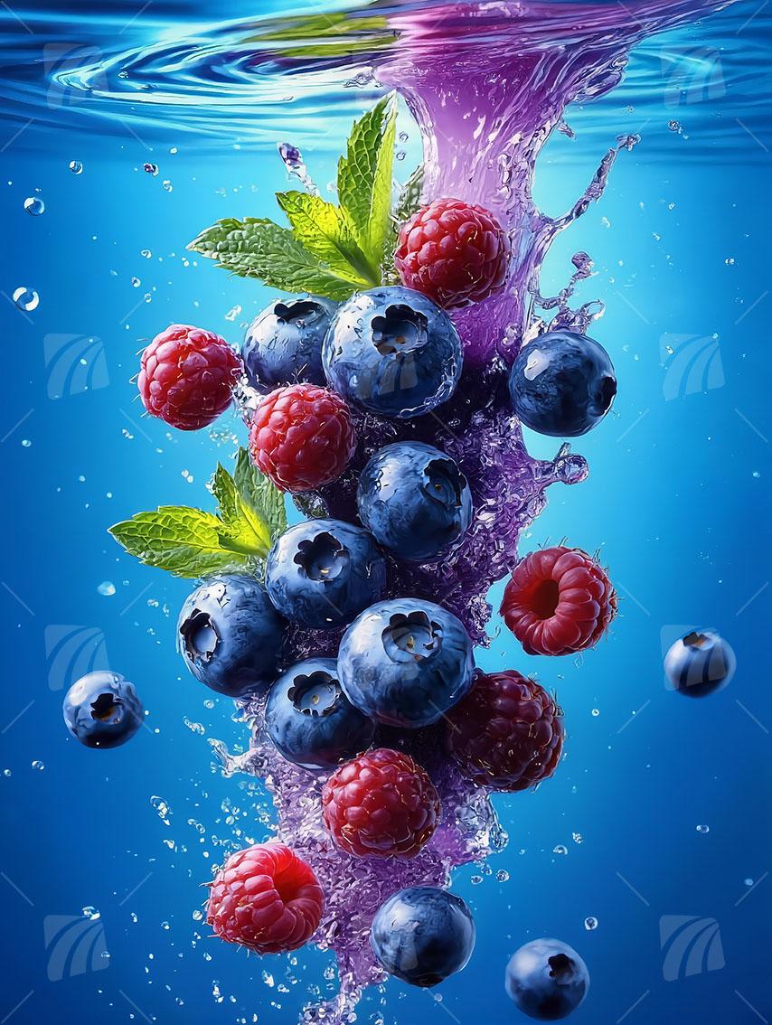 Berry Splash kitchen Wandbild auf Aluminium Dibond Spanntuch