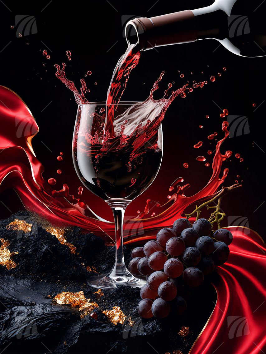 Rotwein in ein Glas kitchen Wandbild auf Aluminium Dibond Spanntuch