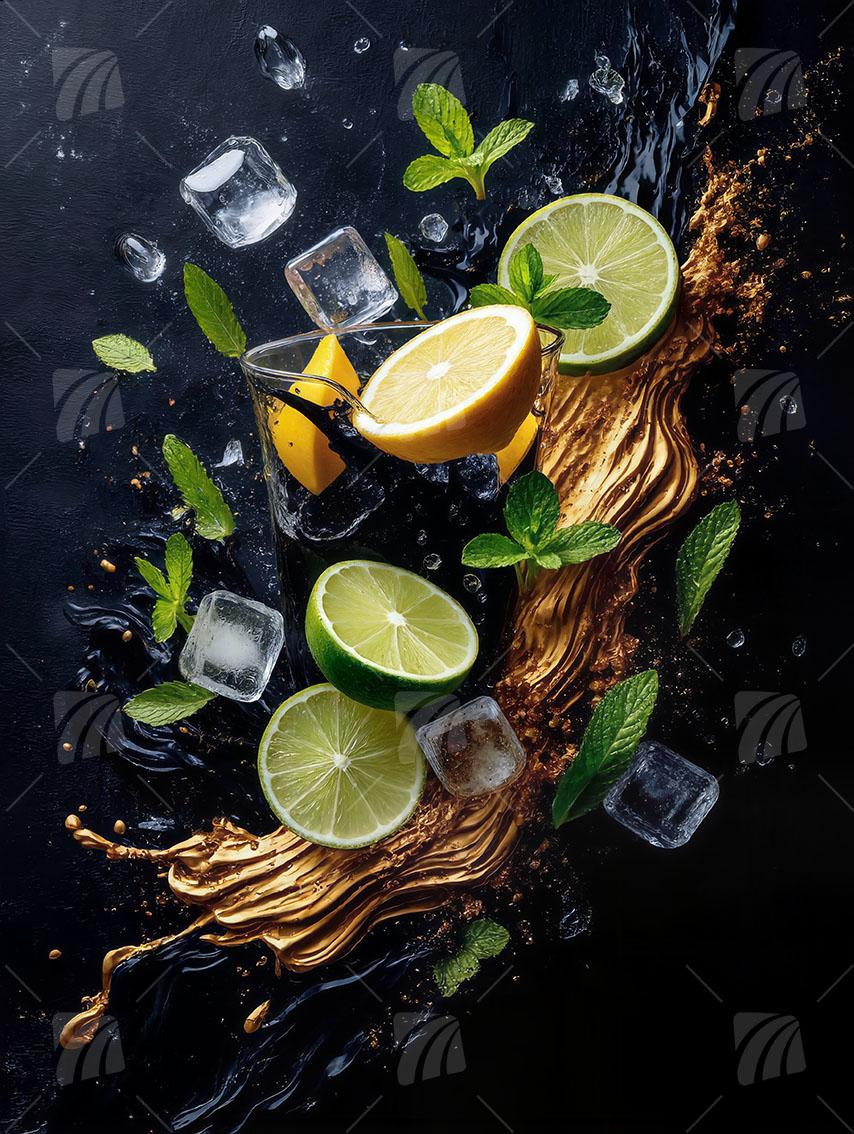 Citrus Splash kitchen Wandbild auf Aluminium Dibond Spanntuch