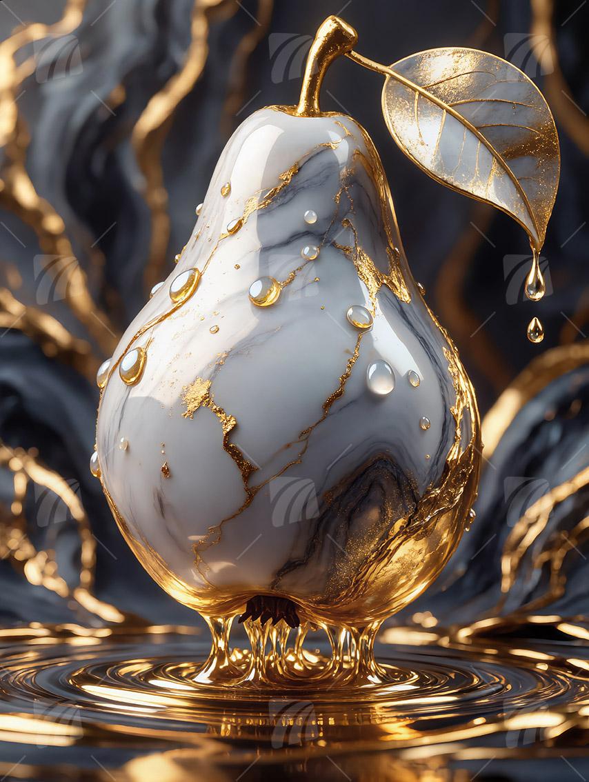 Stilisierte Birne Black & Gold Wandbild auf Aluminium Dibond Spanntuch