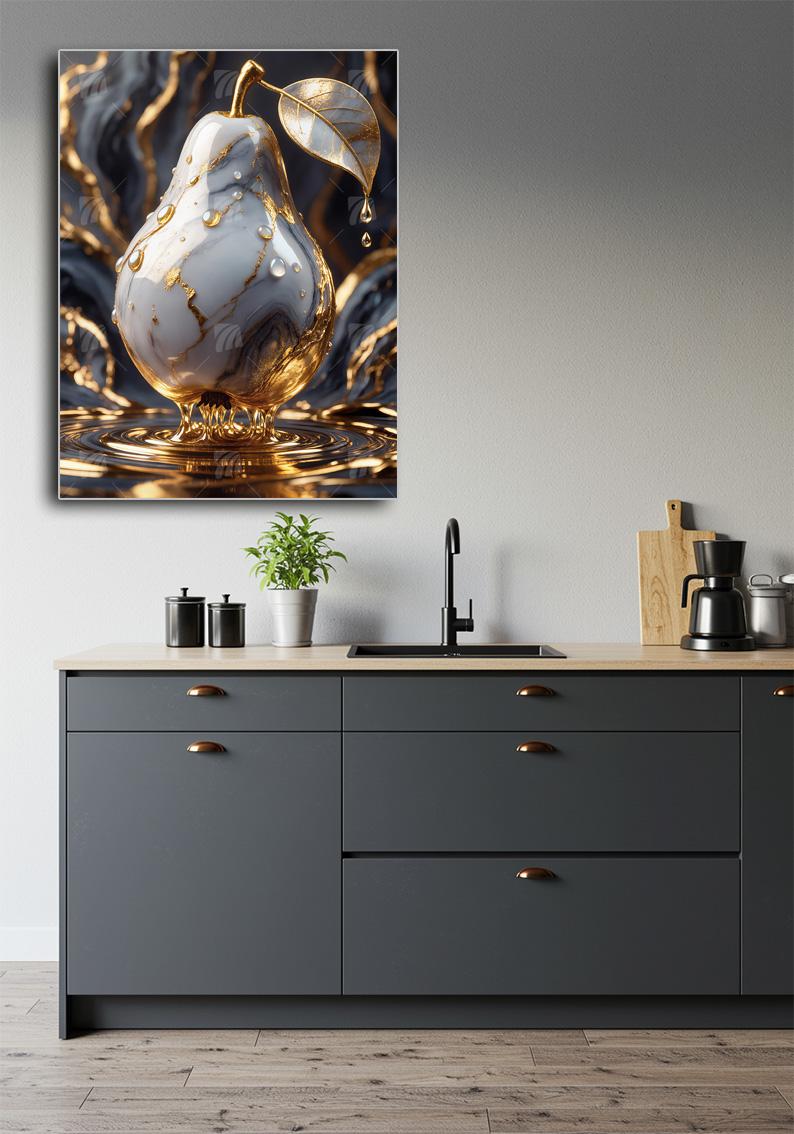Stilisierte Birne Black & Gold Wandbild – Detailansicht