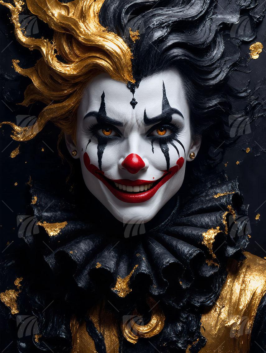  Harlekin Black & Gold Wandbild auf Aluminium Dibond Spanntuch