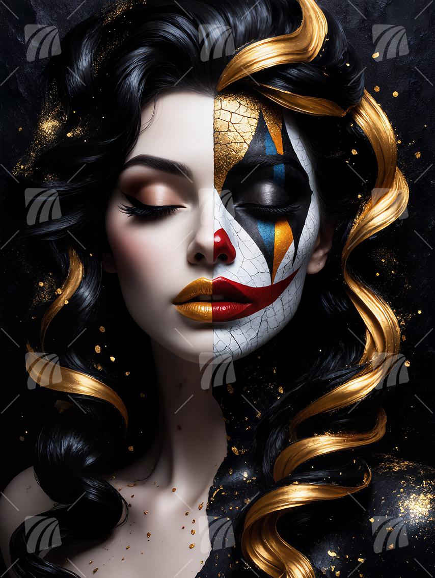 Duality Enigma Black & Gold Wandbild auf Aluminium Dibond Spanntuch