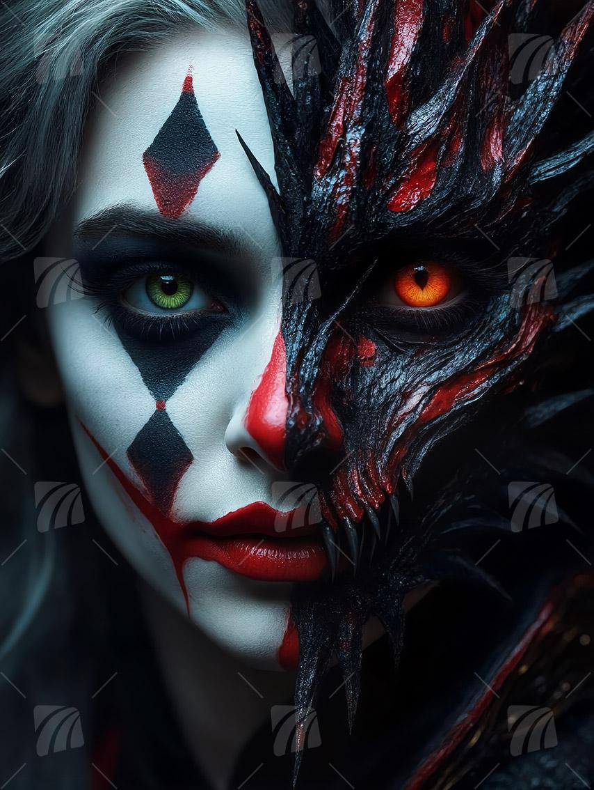 Harlequin's Duality Gilded Harlequins Wandbild auf Aluminium Dibond Spanntuch