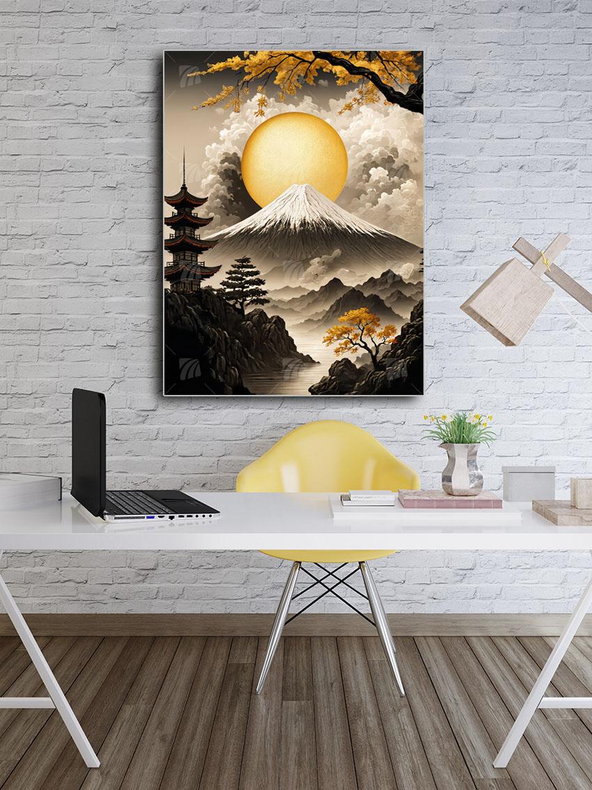 Golden Tranquility Japanische Ästhetik Wandbild – Detailansicht