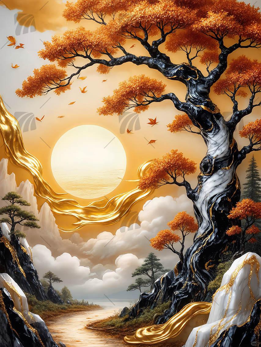 Golden Horizon Nature Wandbild auf Aluminium Dibond Spanntuch