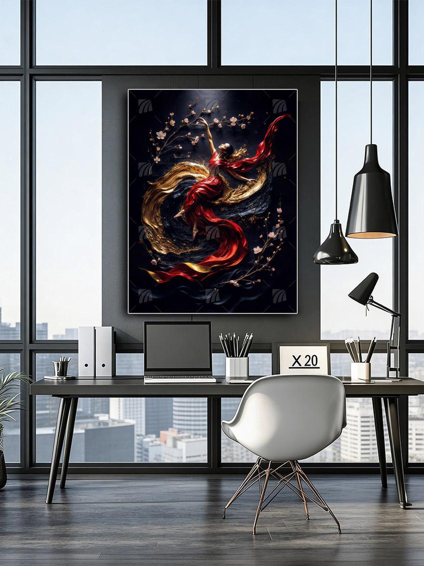 Crimson Harmony Black & Gold Wandbild – Detailansicht