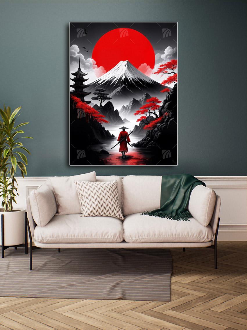 Samurai Sunrise Black & Gold Wandbild – Detailansicht