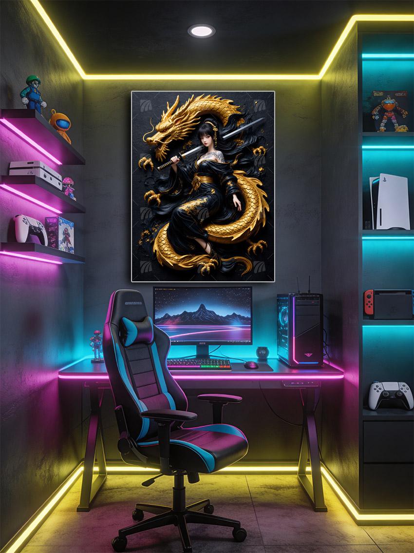 Dragon Empress Black & Gold Wandbild – Detailansicht