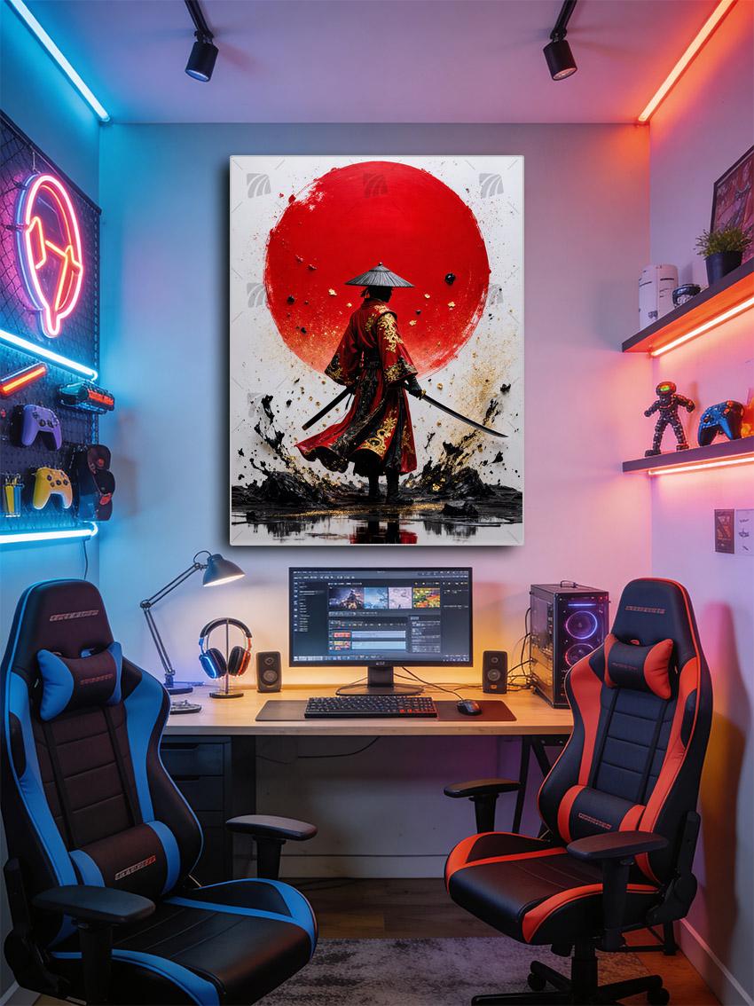Crimson Samurai Japanische Ästhetik Wandbild – Detailansicht