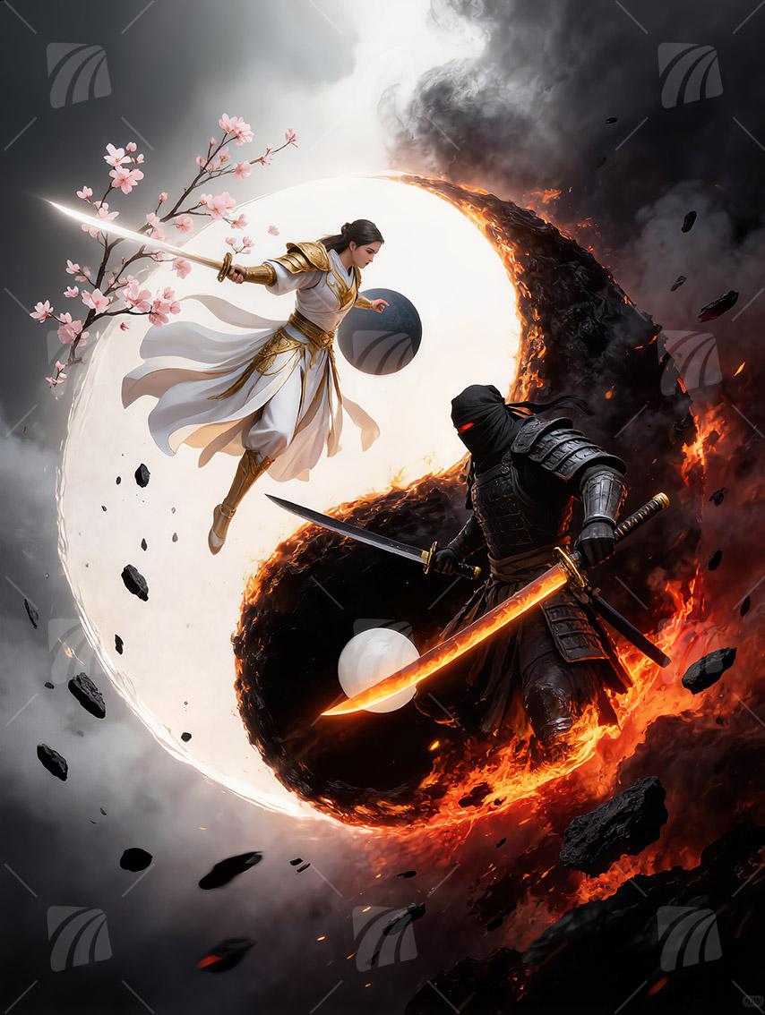 Eternal Balance Krieger Wandbild auf Aluminium Dibond Spanntuch