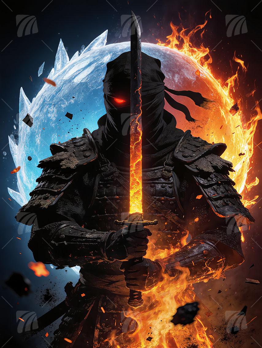 Elemental Warrior Krieger Wandbild auf Aluminium Dibond Spanntuch