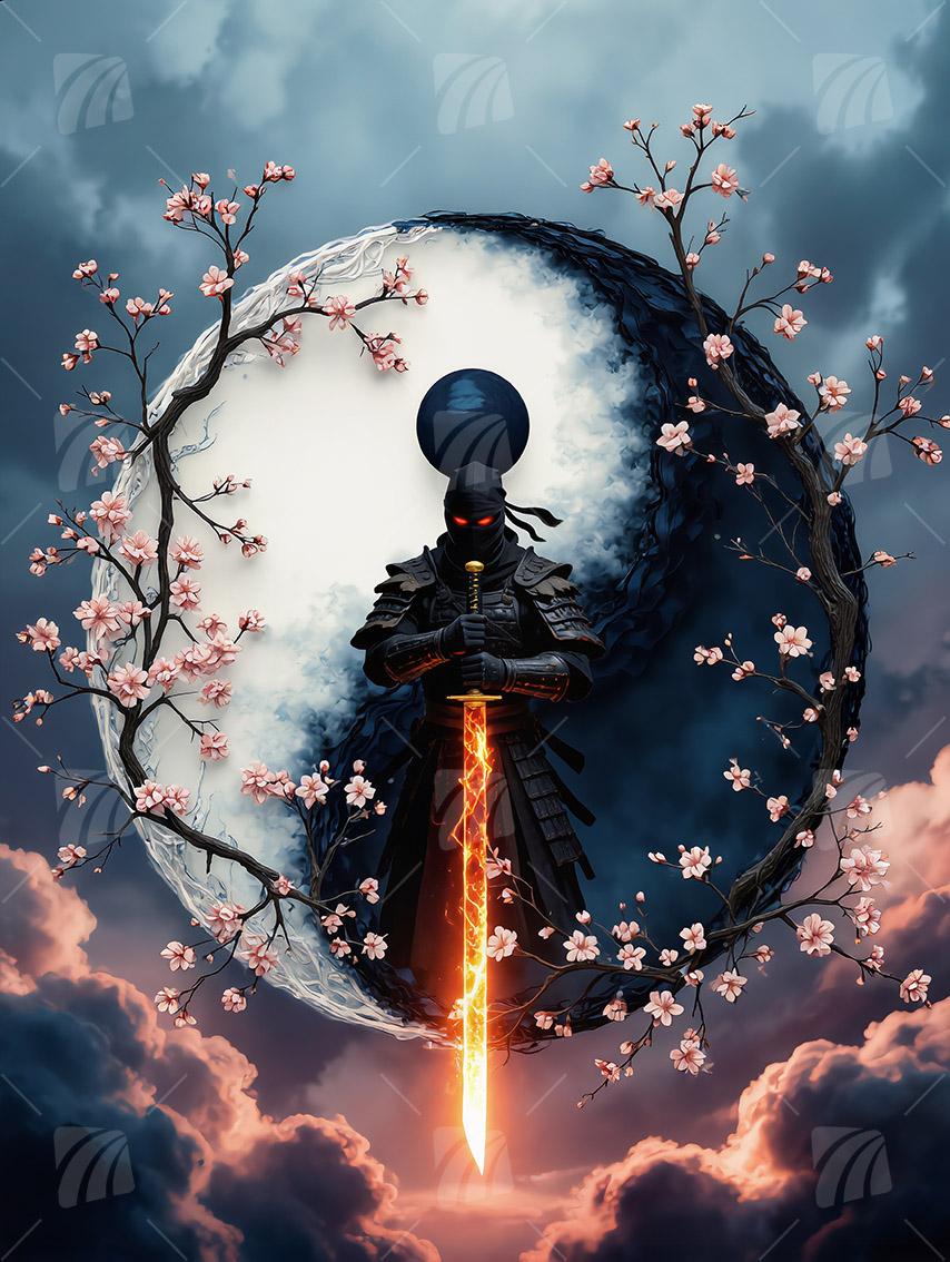 Eternal Samurai Japanische Ästhetik Wandbild auf Aluminium Dibond Spanntuch