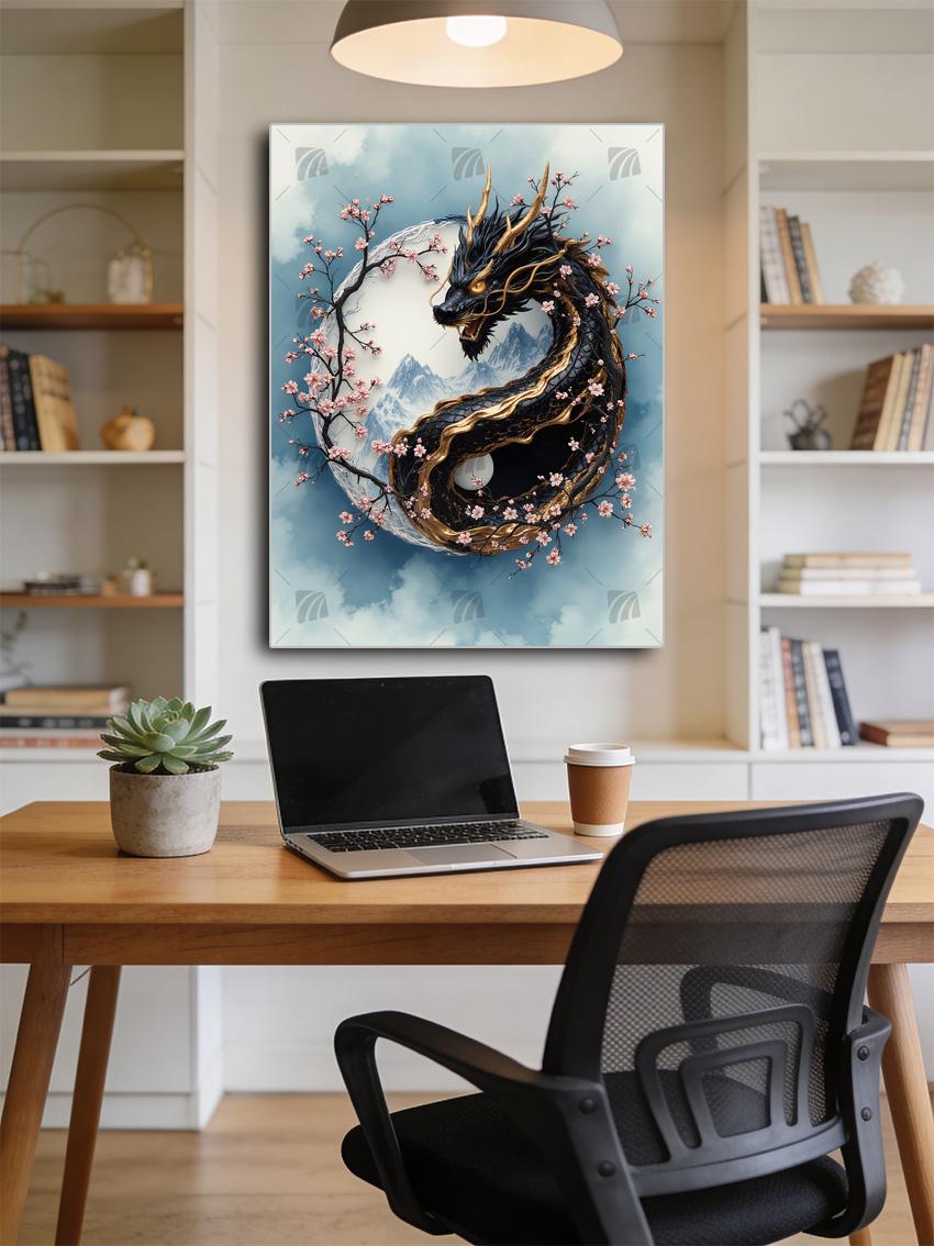 Dragon Blossom Mythisch Wandbild – Detailansicht
