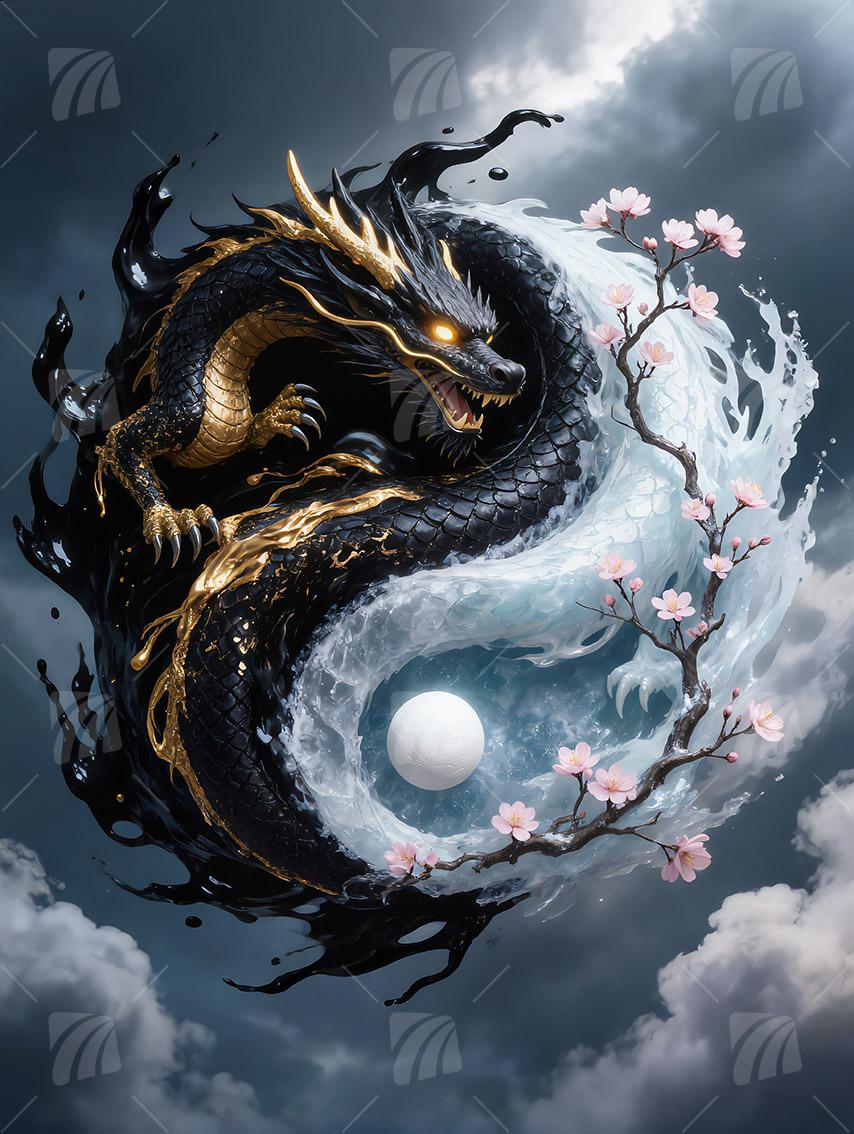 Dragon's Harmony Mythisch Wandbild auf Aluminium Dibond Spanntuch