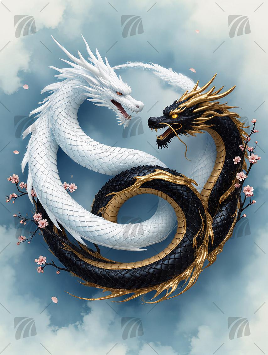 Eternal Dragons Mythisch Wandbild auf Aluminium Dibond Spanntuch