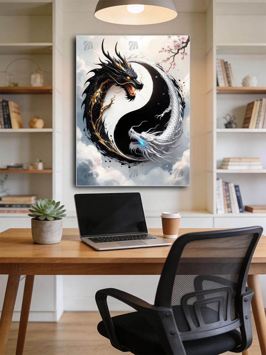 Yin Yang Dragons Mythisch Wandbild – Detailansicht