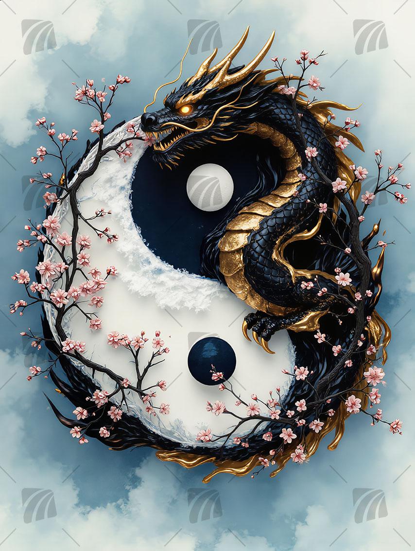 Dragon Harmony Mythisch Wandbild auf Aluminium Dibond Spanntuch