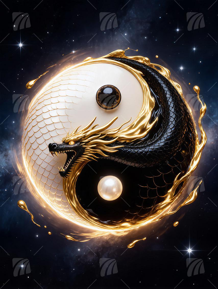 Dragon  Black & Gold Wandbild auf Aluminium Dibond Spanntuch