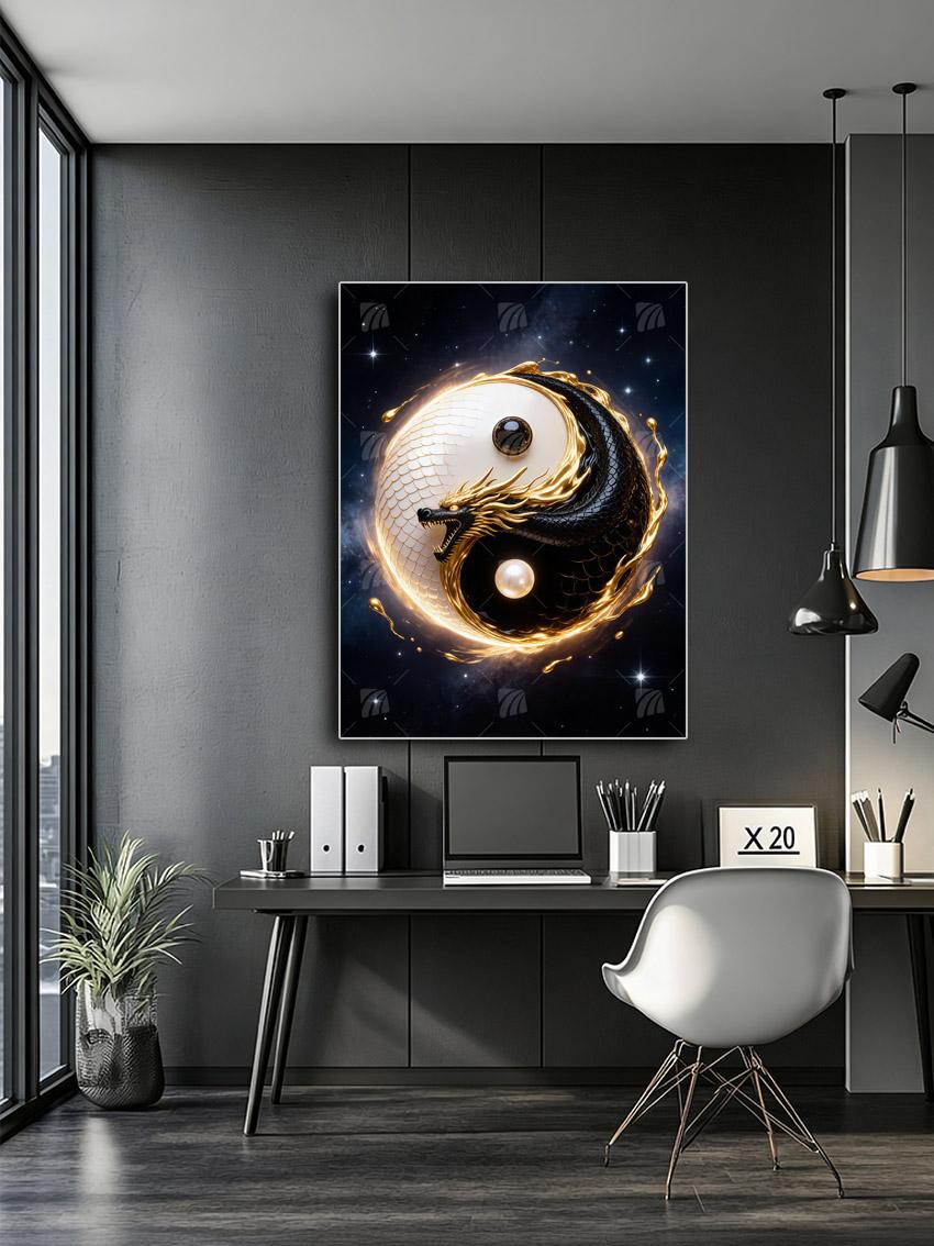 Dragon  Black & Gold Wandbild – Detailansicht