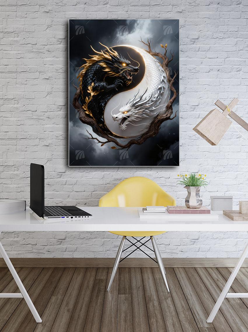 Drachen Black & Gold Wandbild – Detailansicht