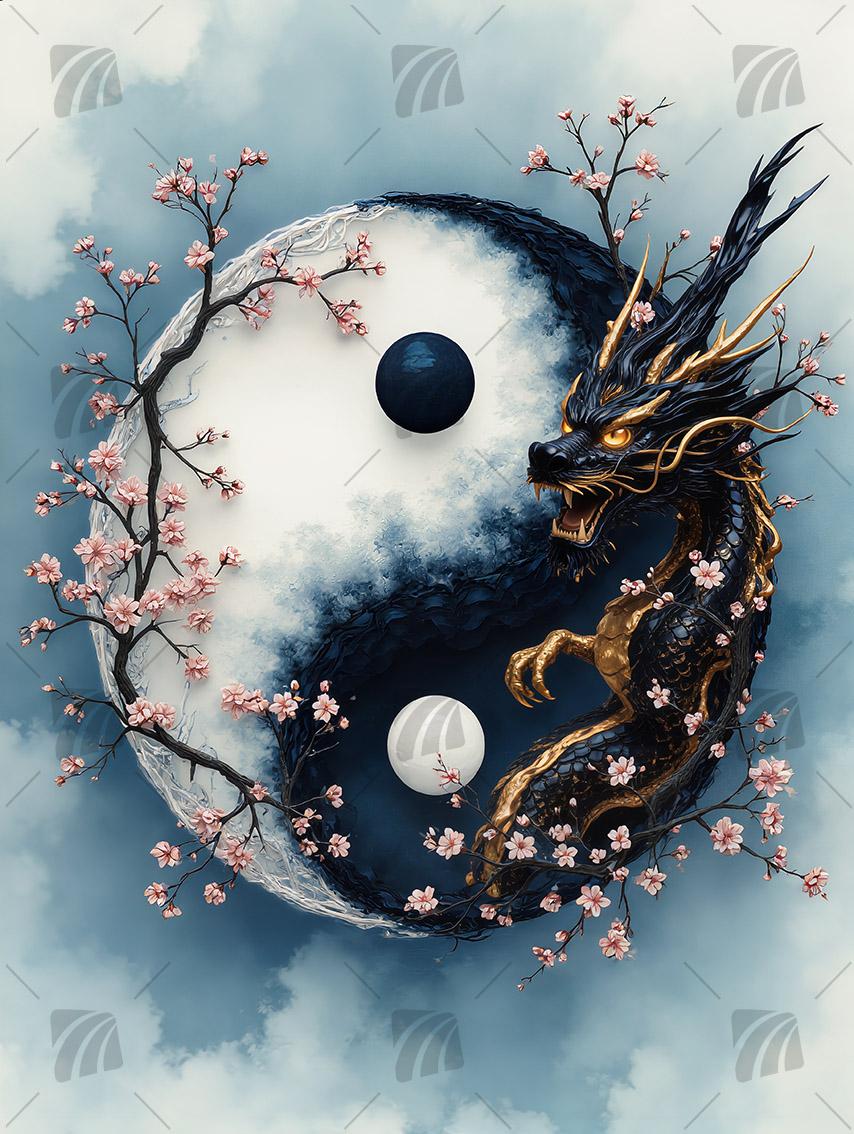 Yin-Yang-Symbol Mythisch Wandbild auf Aluminium Dibond Spanntuch