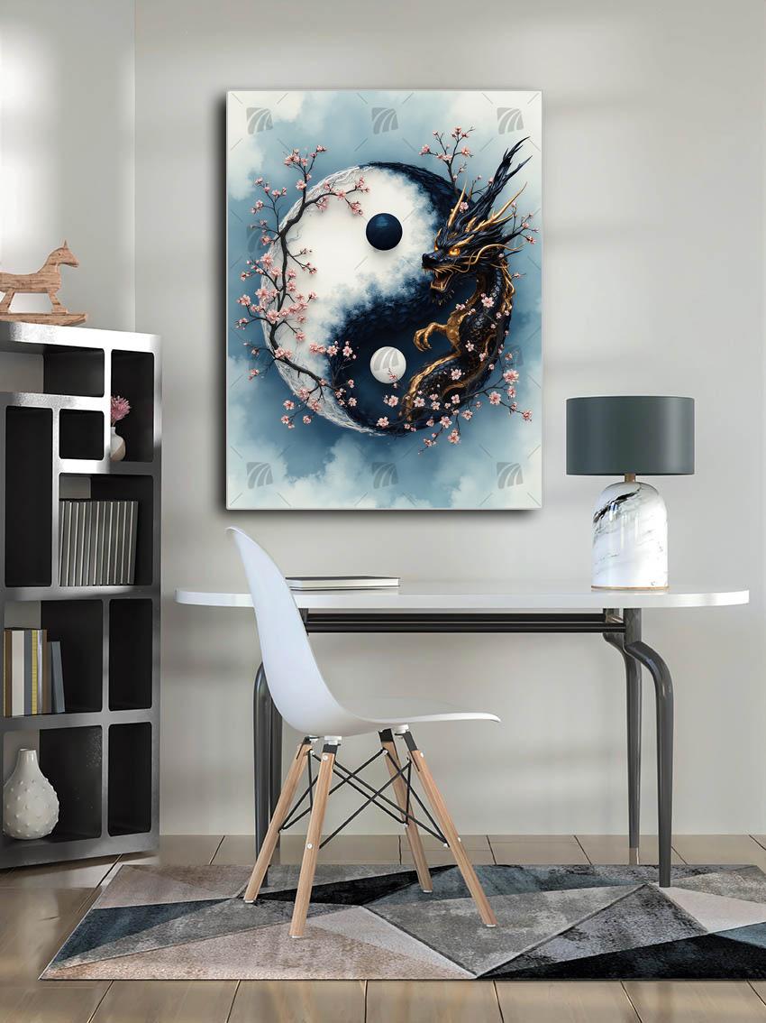Yin-Yang-Symbol Mythisch Wandbild – Detailansicht
