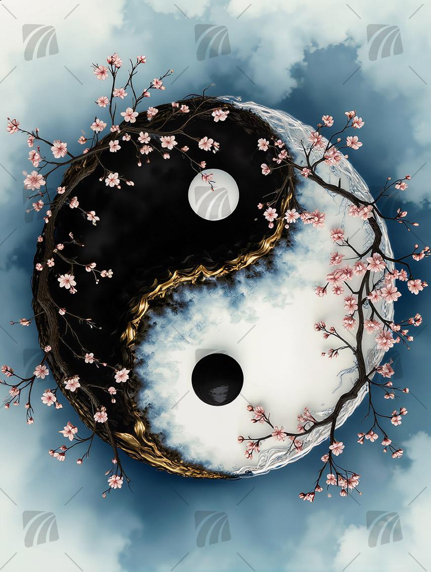 Yin und Yang Japanische Ästhetik Wandbild auf Aluminium Dibond Spanntuch