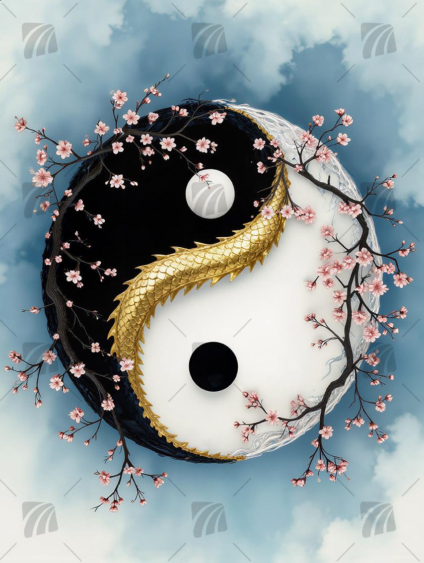 Yin-Yang Japanische Ästhetik Wandbild auf Aluminium Dibond Spanntuch