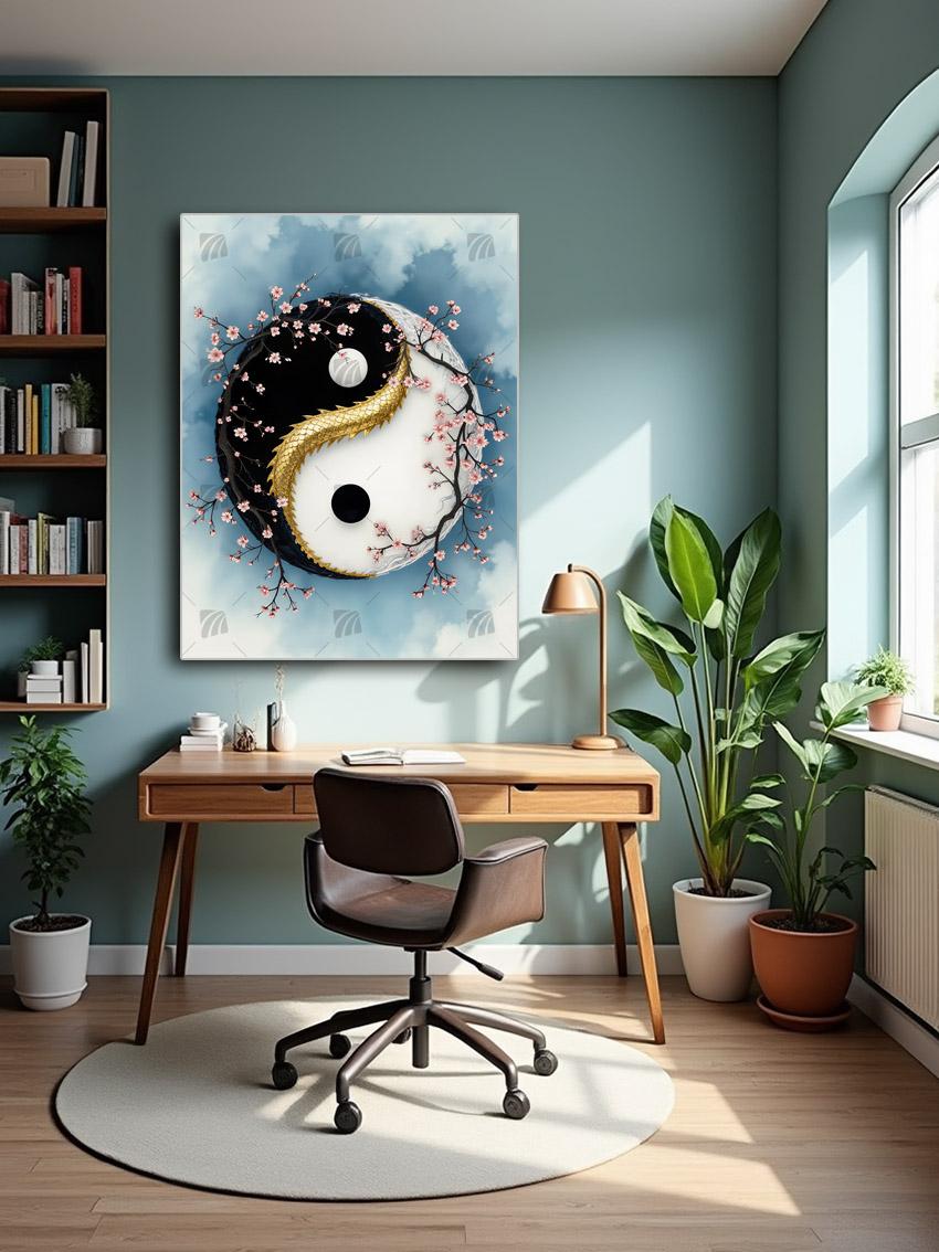 Yin-Yang Japanische Ästhetik Wandbild – Detailansicht