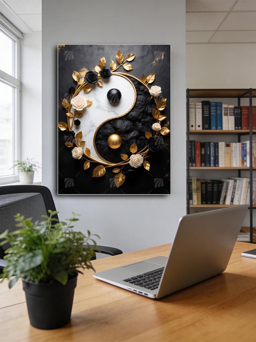 Yin-Yang Gold Black & Gold Wandbild – Detailansicht
