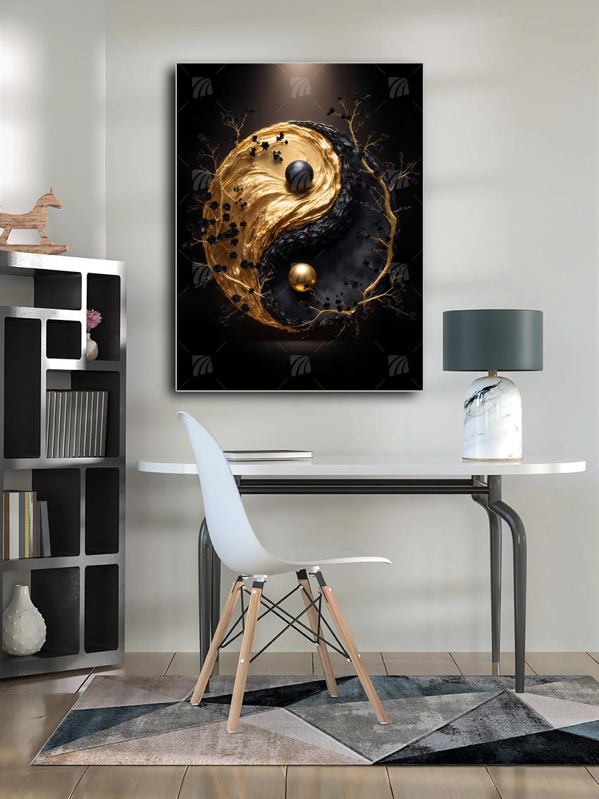 Yin -Yang- Kunstwerk Black & Gold Wandbild – Detailansicht