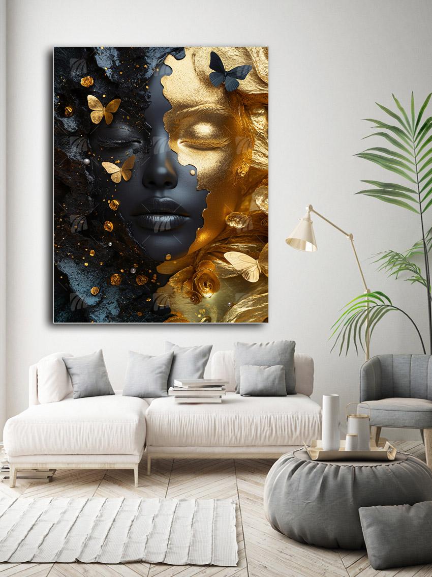 Gesicht Black & Gold Wandbild – Detailansicht