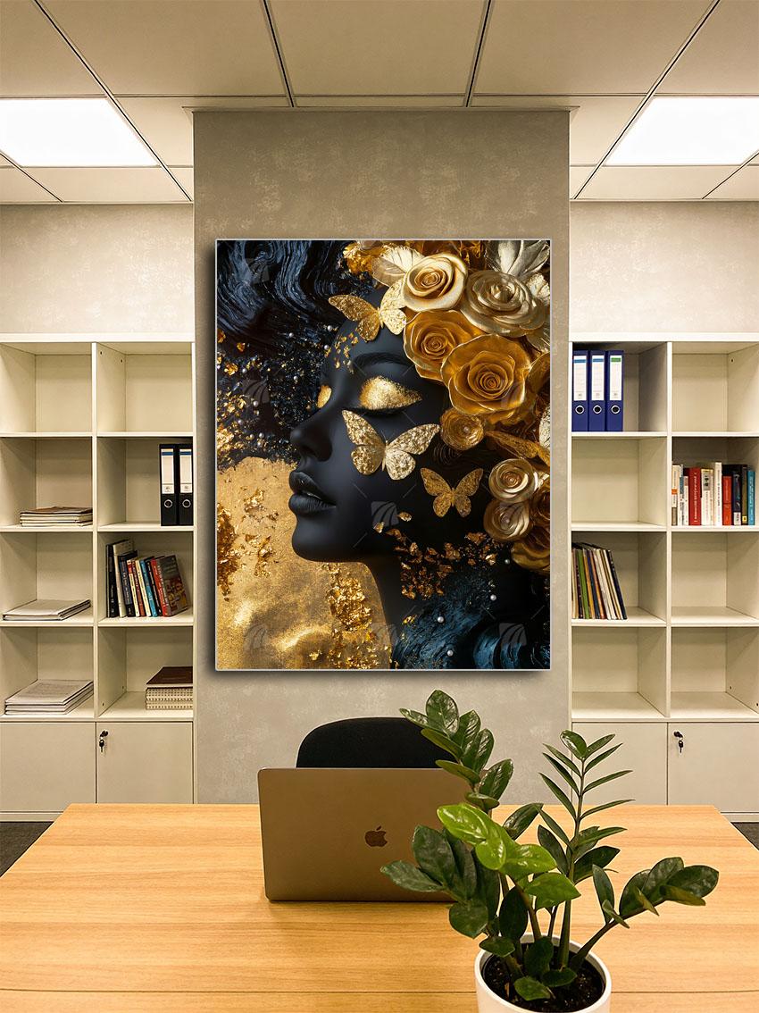 Rosen Black & Gold Wandbild – Detailansicht